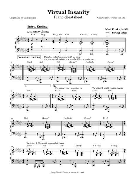 Virtual Insanity - Jamiroquai (Piano Part) Sheet music for Piano (Solo ...