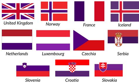 Red, White and Blue Flags of Europe, If They Replaced the Blue With Purple : r/vexillology