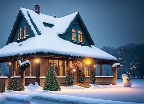 Premium AI Image | View of christmas decorated house in snow snow