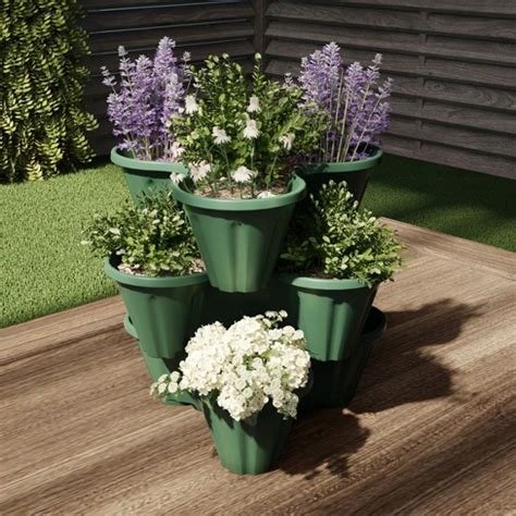 Set Of 3 Stacking Planter Tower - 3-tier Space Saving Flower Pots - Indoor/outdoor Vertical Herb ...