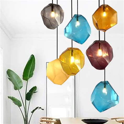 Colorful Stone Glass Pendant Light Color Pendant Lamps Blue Gray Pendant Lamps Fixture Home Lamp ...