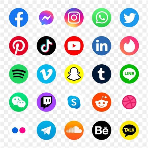 different colored social media icons on transparent background png ...