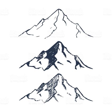 Mountains set. Hand drawn rocky peaks. Vector illustration