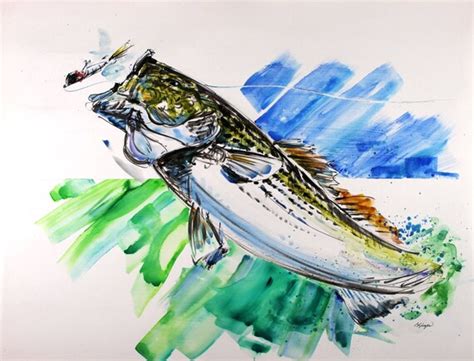 ORIGINAL Watercolor Painting Striped Bass Extra Large 22X28