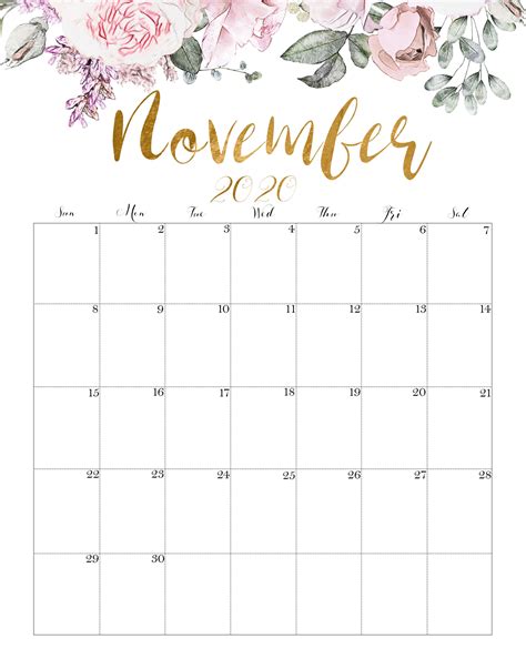 Cute November Calendar Printable - Printable Word Searches