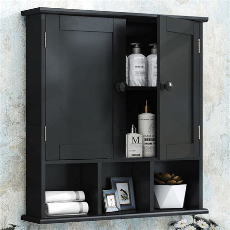 TaoHFE Black Bathroom Cabinet,Bathroom Wall Cabinet 2 Door Adjustable ...