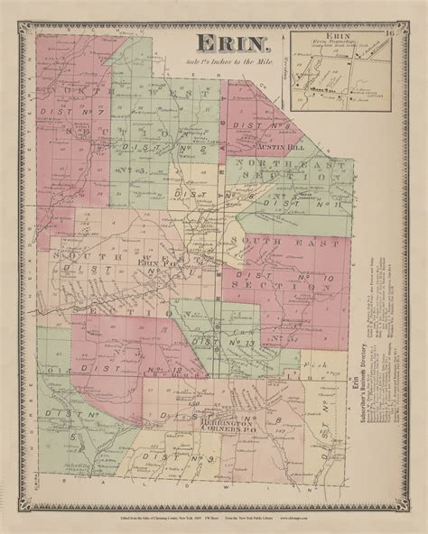 Erin, New York 1869 - Old Town Map Reprint - Chemung Co. Atlas - OLD MAPS