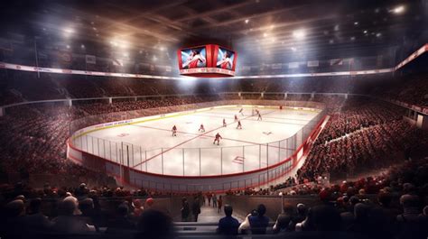 Premium AI Image | Ice hockey arena with skates and players 3d rendering