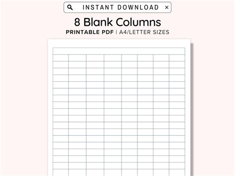 8 Blank Columns Chart Text Input Print and Write Printable Digital ...