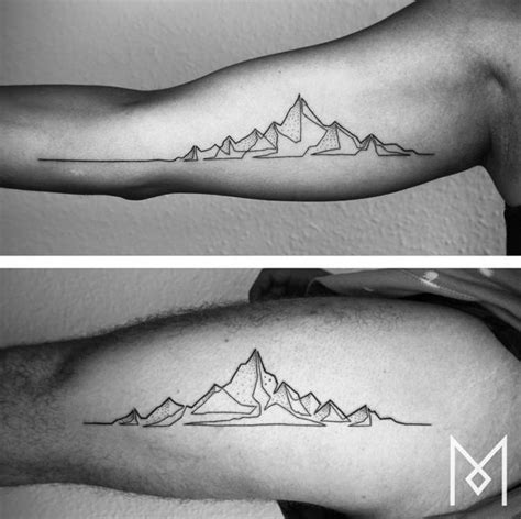 graphic line mountain tattoo | Tattoos, Incredible tattoos, Line tattoos