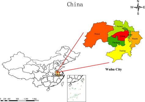 Geographical location of Wuhu City and accurate map of districts and ...