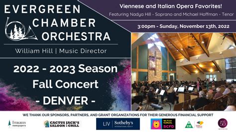 2022 – 2023 Masterworks Concert Series Fall Concert – Denver - Evergreen Chamber Orchestra