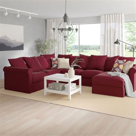 GRÖNLID Sectional, 5-seat corner - with chaise, Ljungen dark red - IKEA ...