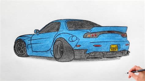 How to draw a MAZDA RX-7 ROCKET BUNNY 1993 / drawing 3d car / coloring ...