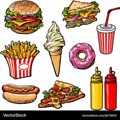 Set of various food fastfood Royalty Free Vector Image