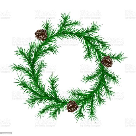 Traditional Green Christmas Fir Wreath With Cones Isolated On White ...