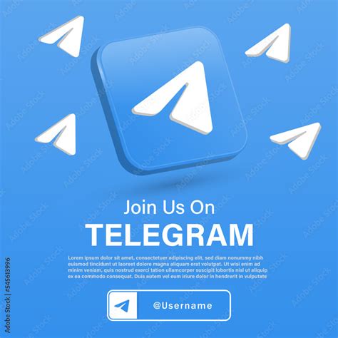 join us on telegram gradient background with 3d logos . social media icons square banner with 3d ...