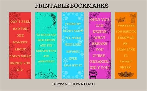 Printable ACOTAR Bookmarks - Set 1 | Bookmarks printable, Music book, Bookmarks