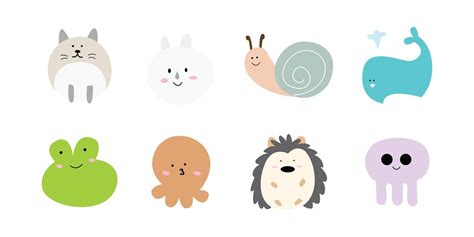 Cute animal faces. Simple hand drawn characters. Vector illustration ...