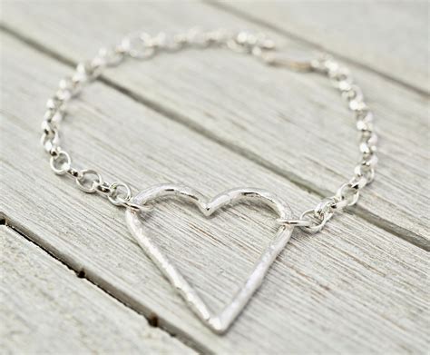 Silver heart bracelet | Large silver heart bracelet | Sterling silver textured heart bangle ...