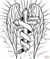 Cross with Wings In The Clouds coloring Page  Free Printable Coloring sketch template