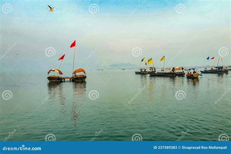 Boats Lined Up in Triveni Sangam, Prayagraj, Allahabad, India Stock ...