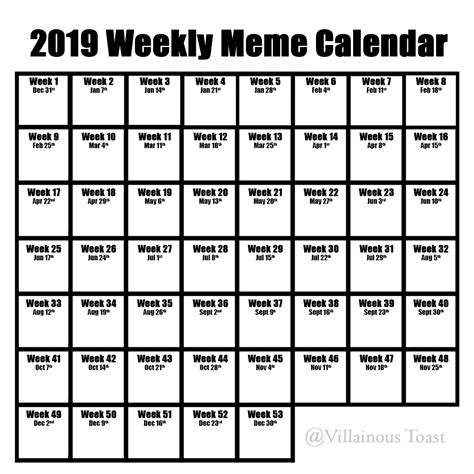 Weekly Meme Calendar for 2019 : r/memes