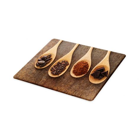 Chocolate Cutting Board, Cocoa and Dark Chocolate in Wooden Spoons Tasty Ingredient, Decorative ...