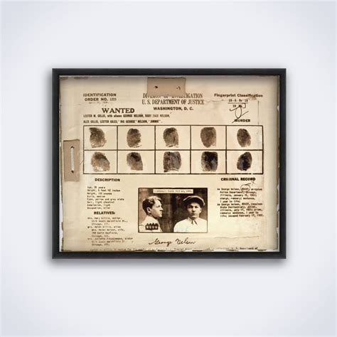 Baby Face Nelson Vintage Wanted Poster With Fingerprints Bank Robber Lester Gillis, Outlaw ...