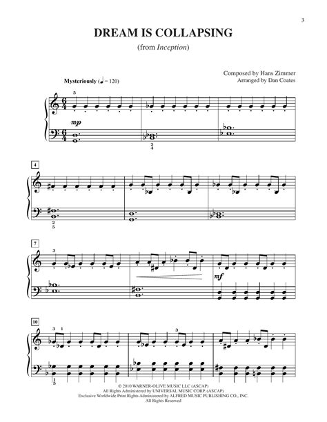 Dream Is Collapsing (from Inception) (arr. Dan Coates) by Hans Zimmer Sheet Music for Easy Piano ...