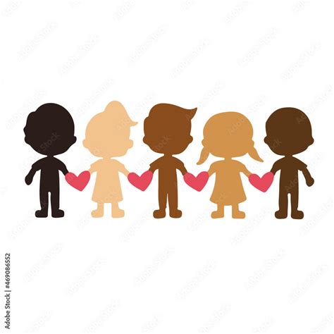 Group of Multicultural Children Holding Hands Symbol on White Background. Unity in Diversity No ...