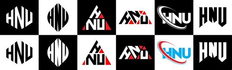 HNU letter logo design in six style. HNU polygon, circle, triangle ...