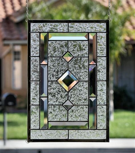 Stained Glass Window DIAMONDS Clear Stain Glass Panel With - Etsy | Stained glass door, Stained ...