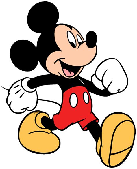 a cartoon mickey mouse running with his hands in the air