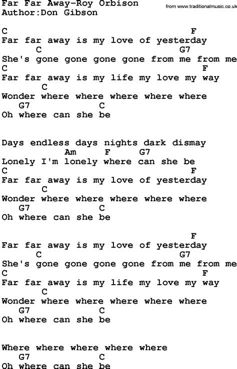 Country Music:Far Far Away-Roy Orbison Lyrics and Chords