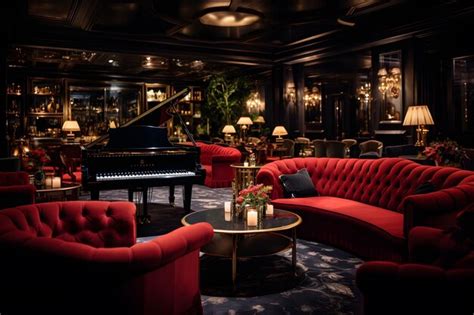 Premium AI Image | Classic Jazz Bar with Velvet Sofas and Live Music