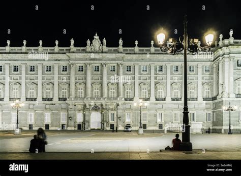 Night view of Royal Palace at Madrid, Spain, official residence of the ...