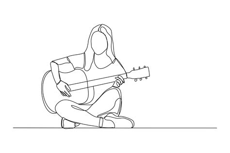 Continuous line drawing of a woman playing guitar. Single one line art of musician guitarist ...