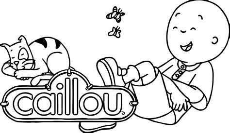 Laugh Caillou And Cat Coloring Page | Wecoloringpage.com