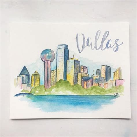 Original watercolor Dallas skyline skyline watercolor | Etsy | Watercolor art prints, Dallas ...