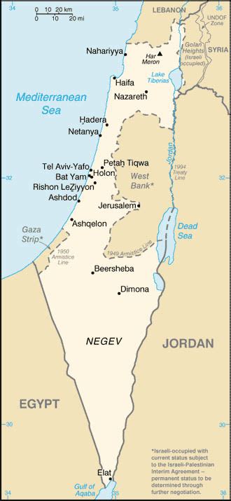 Map of Israel, the West Bank, the Gaza Strip, and the Golan Heights