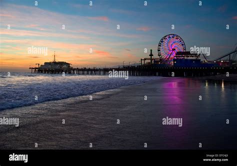 Santa Monica Pier at Sunset Stock Photo - Alamy