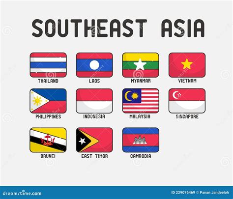 Southeast Asia flags set stock vector. Illustration of icon - 229076469