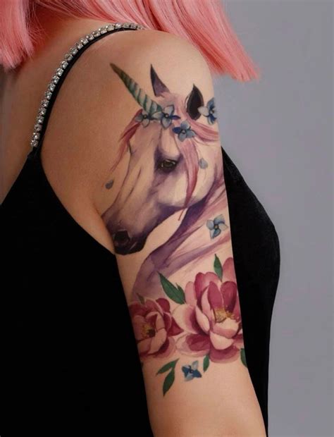 Realistic Unicorn Temporary Tattoo Beautiful Floral Horse - Etsy