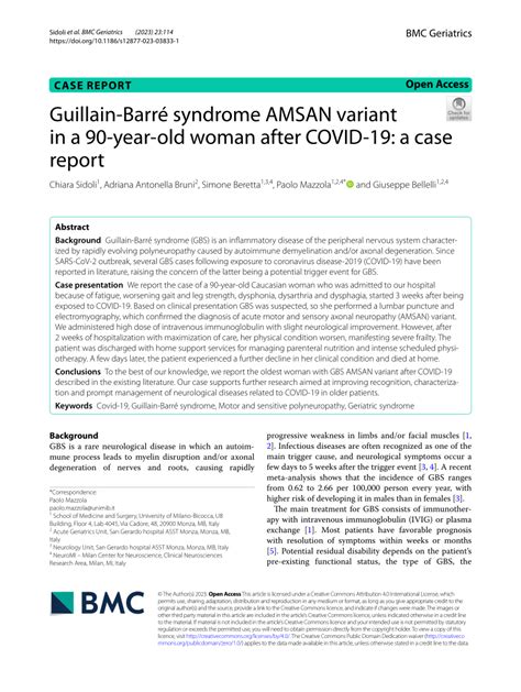 (PDF) Guillain-Barré syndrome AMSAN variant in a 90-year-old woman after COVID-19: a case report