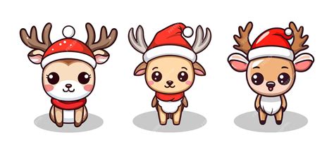 Premium Vector | Cute White Tailed Deer Cartoon Character Wearing Santa ...