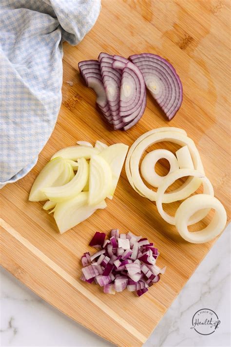 How to cut an onion (4 ways: rings, strips, diced and slices) - A Pinch of Healthy