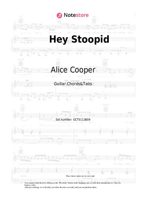 Alice Cooper - Hey Stoopid sheet music for piano download | Guitar.Chords&Tabs SKU GCT0113809 at