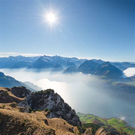 Switzerland Aerial View. Alps Stock Image - Image of meadow, clouds ...