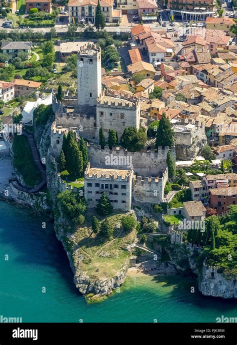 Aerial view, Castello di Malcesine, Castle of Malcesine, Lago di Garda, Lake Garda, Malcesine ...